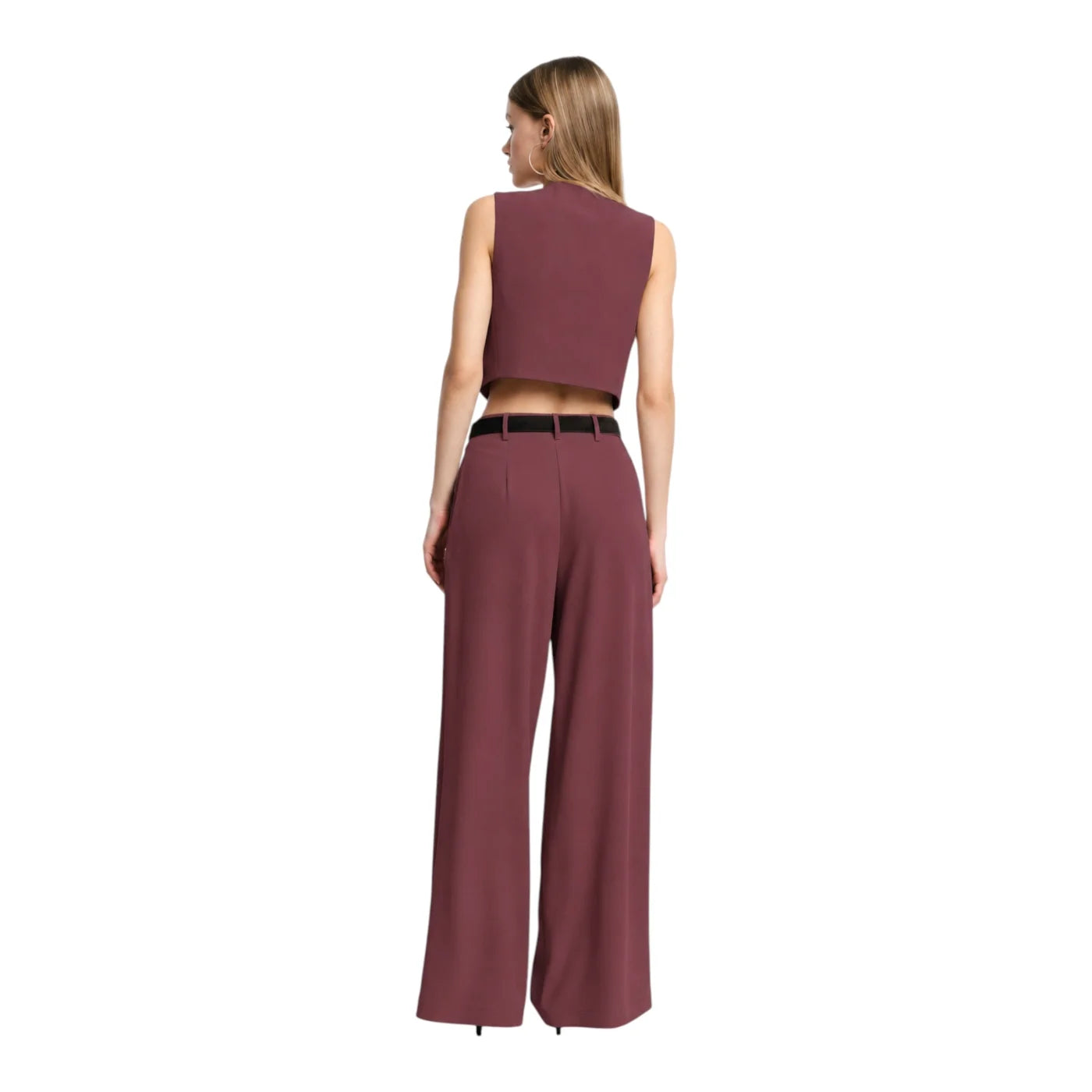 Pantaloni palazzo a vita alta con pinces donna bordeaux please