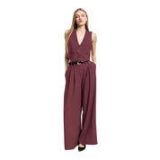 Pantaloni palazzo a vita alta con pinces donna bordeaux please