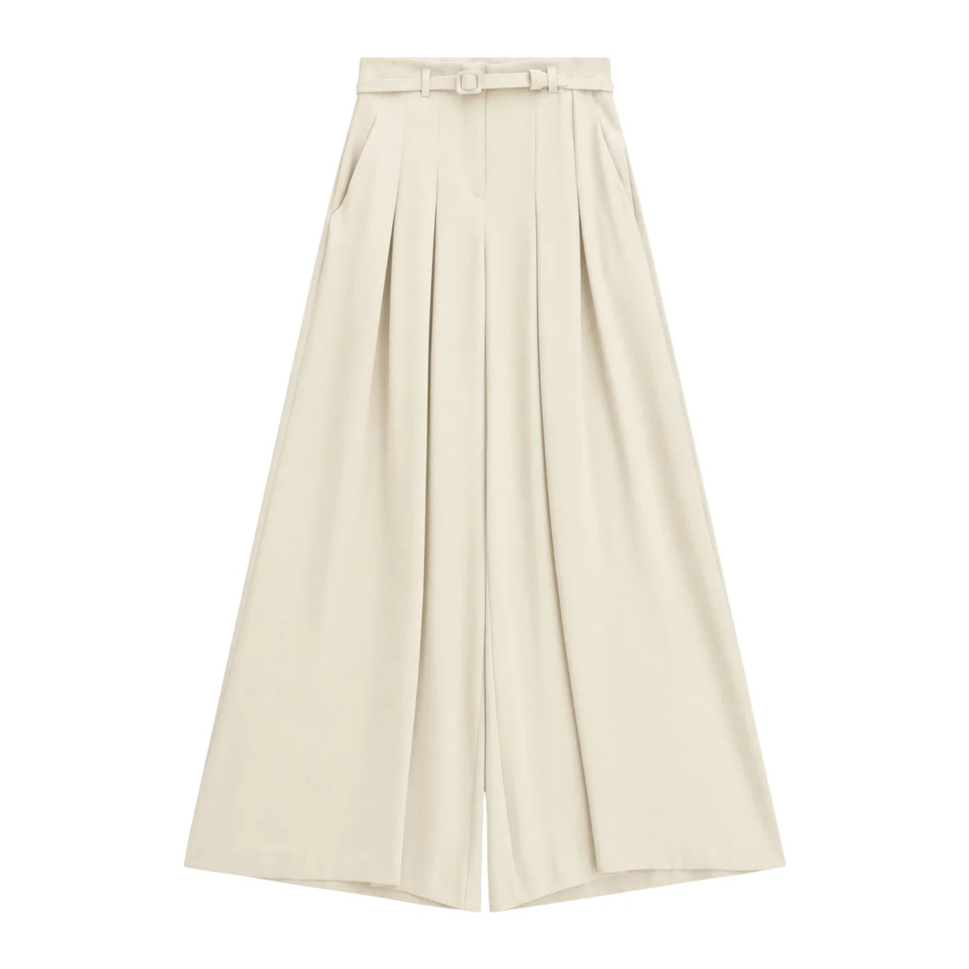 Pantaloni palazzo a vita alta con pinces e cintura donna avorio imperial
