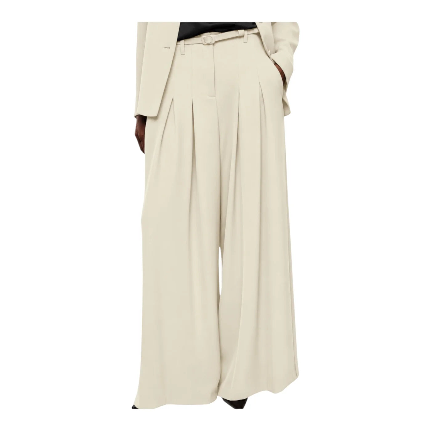 Pantaloni palazzo a vita alta con pinces e cintura donna avorio imperial