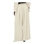 Pantaloni palazzo a vita alta con pinces e cintura donna avorio imperial