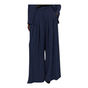 Pantaloni palazzo a vita alta con pinces e cintura donna blu imperial