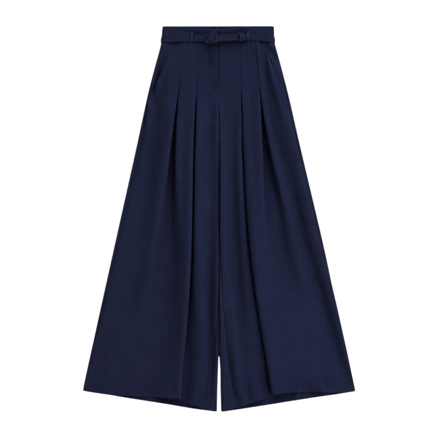 Pantaloni palazzo a vita alta con pinces e cintura donna blu imperial