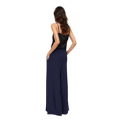 Pantaloni palazzo a vita alta con pinces e cintura donna blu imperial