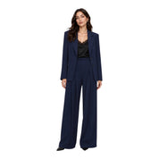 Pantaloni palazzo a vita alta con pinces e cintura donna blu imperial