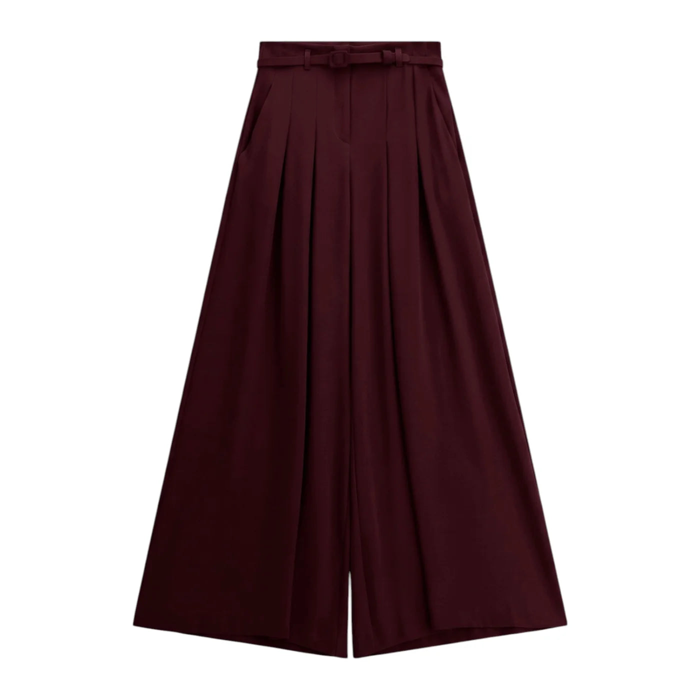 Pantaloni palazzo a vita alta con pinces e cintura donna bordeaux imperial