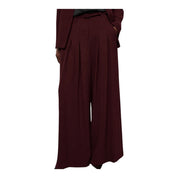 Pantaloni palazzo a vita alta con pinces e cintura donna bordeaux imperial