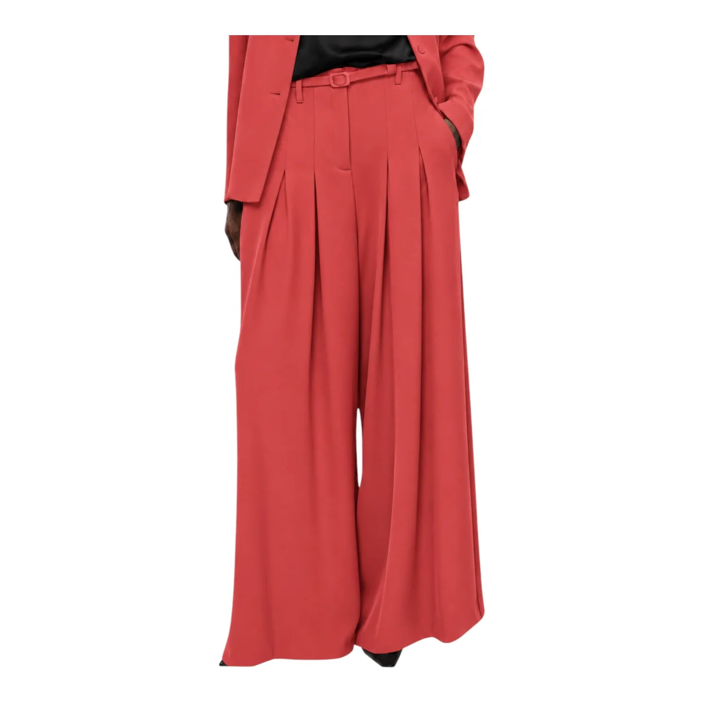 Pantaloni palazzo a vita alta con pinces e cintura donna rosa imperial