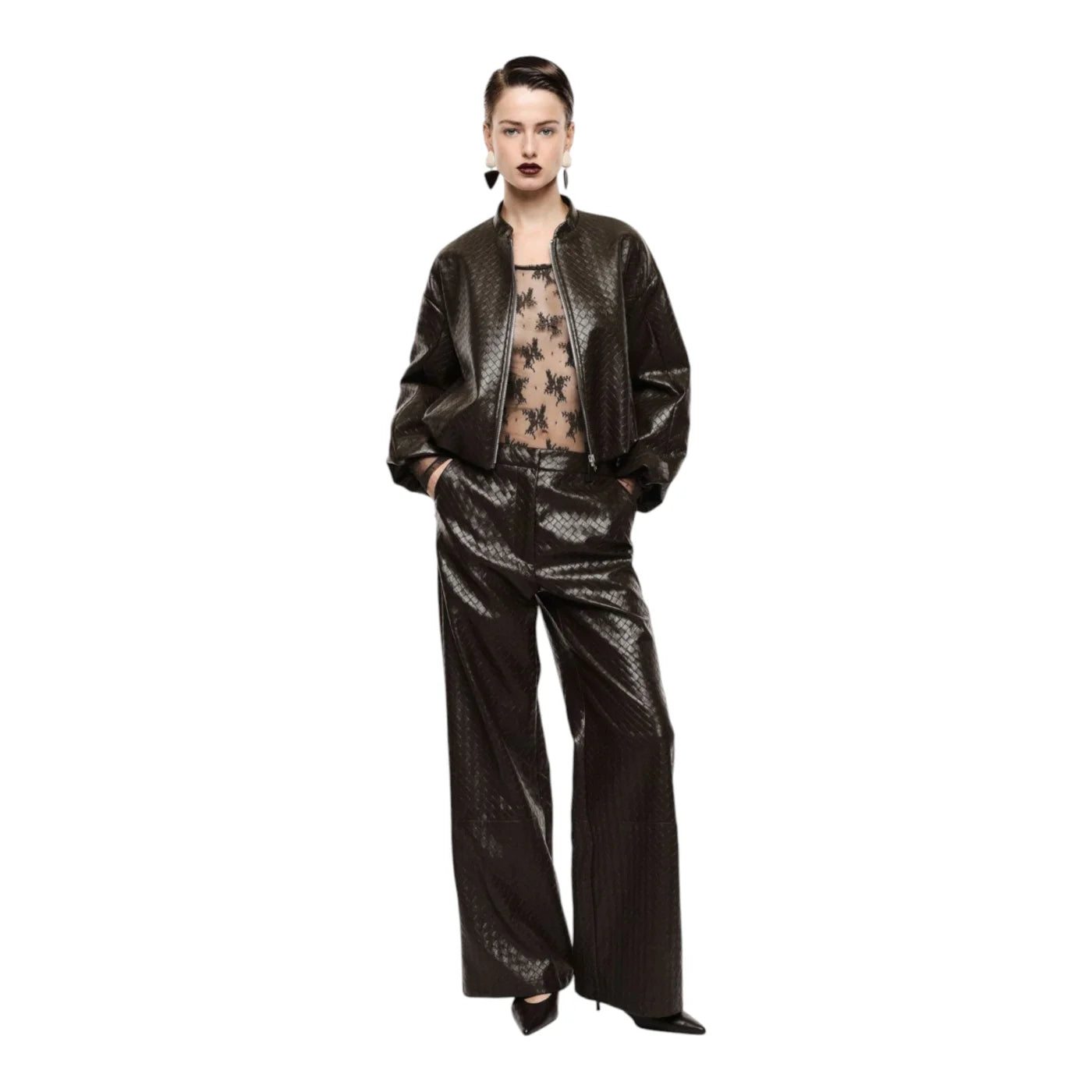 Pantaloni palazzo stampati vita alta donna marrone imperial