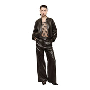 Pantaloni palazzo stampati vita alta donna marrone imperial