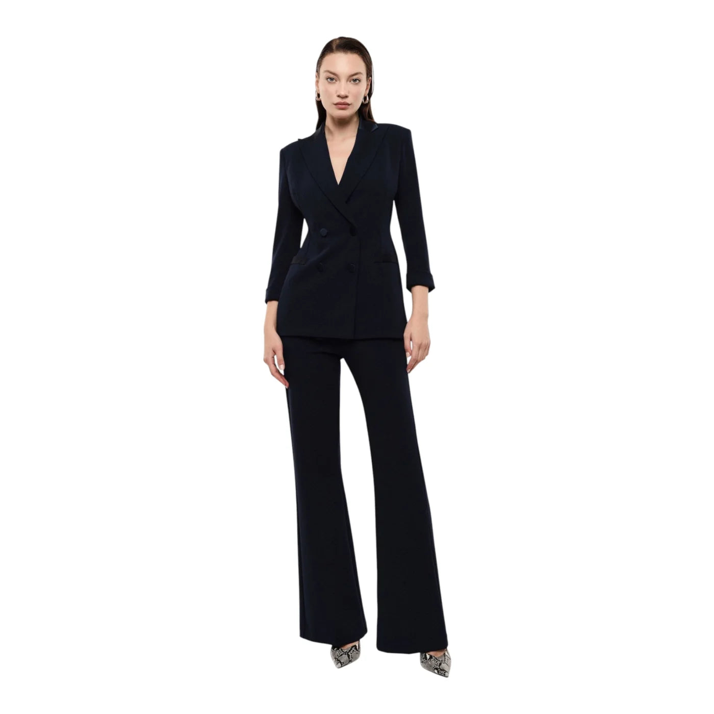 Pantaloni sartoriali linea affusolata donna blu imperial