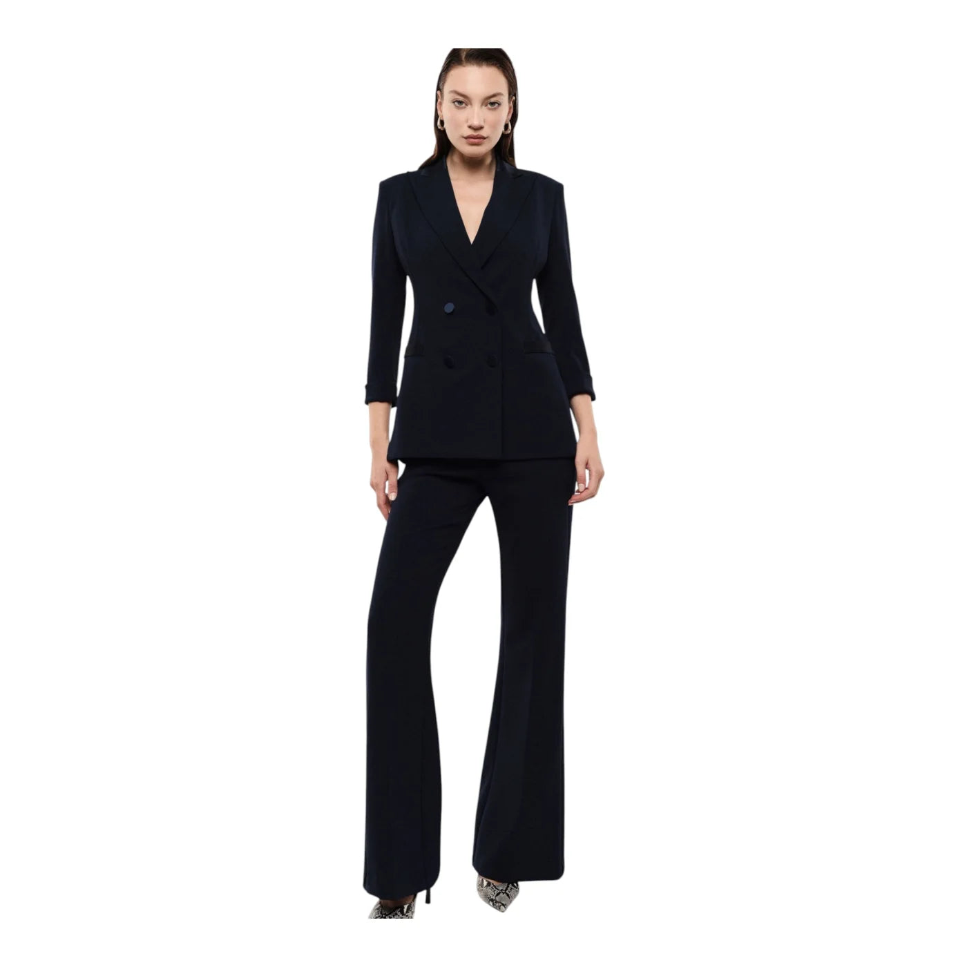 Pantaloni sartoriali linea affusolata donna blu imperial