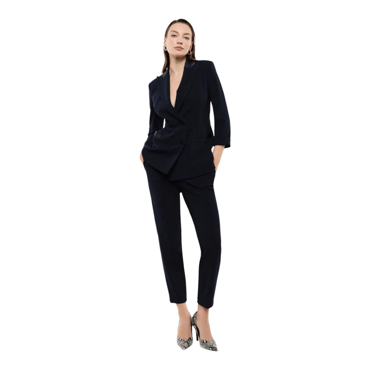 Pantaloni sartoriali linea affusolata donna blu imperial