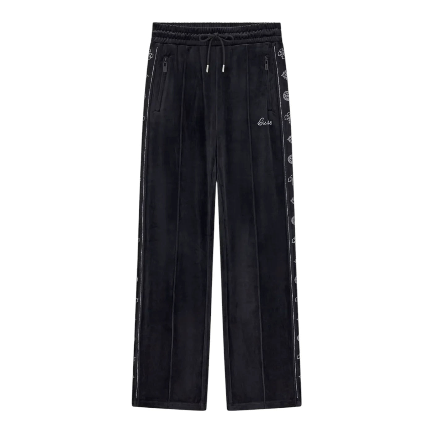 Pantaloni tuta in ciniglia con strass donna nero guess