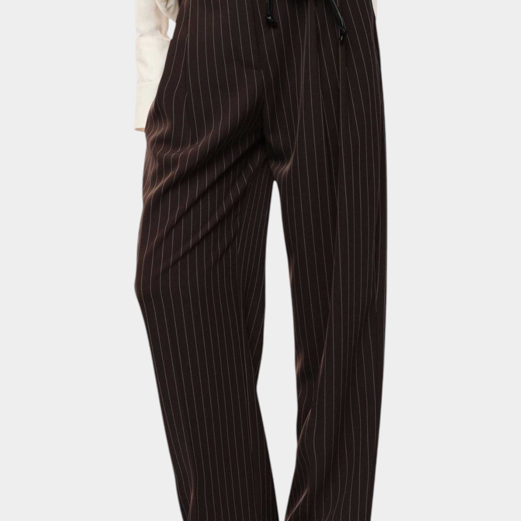 Pantaloni palazzo a righe con cintura fiore donna marrone imperial