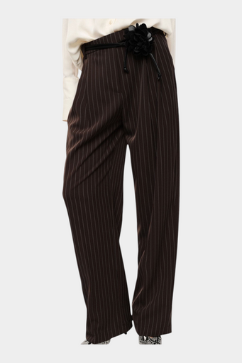 Pantaloni palazzo a righe con cintura fiore donna marrone imperial