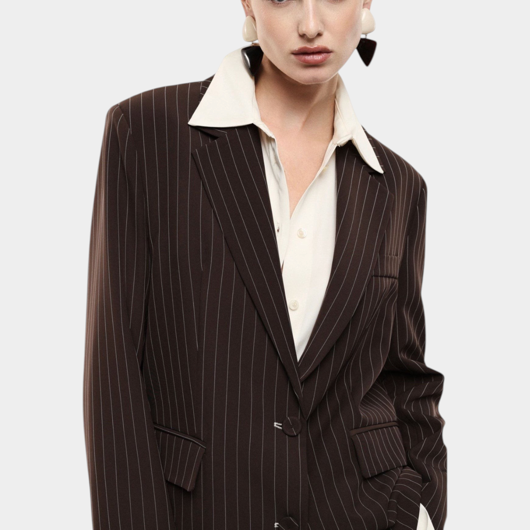 Blazer gessato regular-fit con tasche a filetto donna marrone imperial