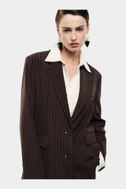 Blazer gessato regular-fit con tasche a filetto donna marrone imperial