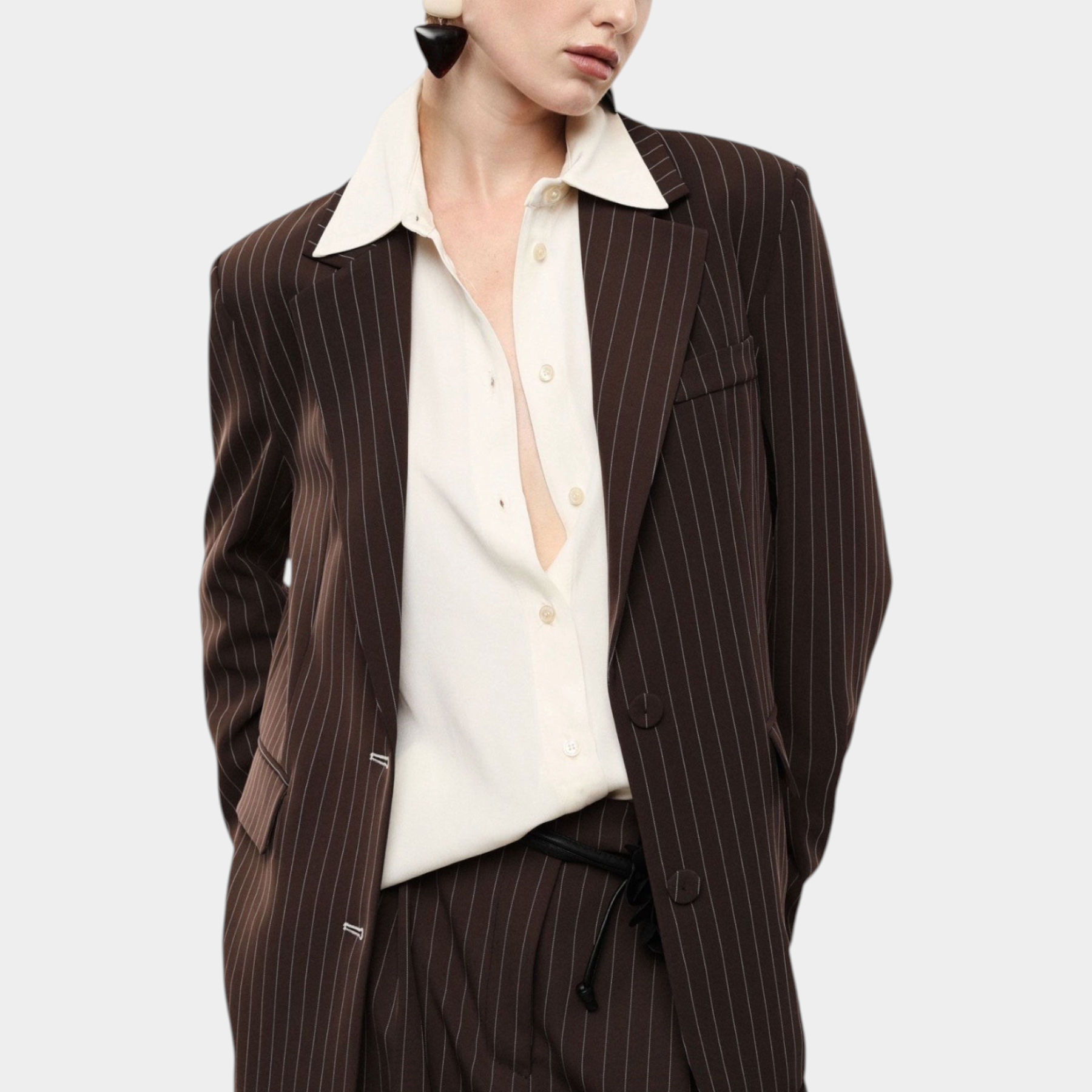 Blazer gessato regular-fit con tasche a filetto donna marrone imperial