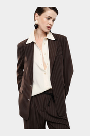 Blazer gessato regular-fit con tasche a filetto donna marrone imperial