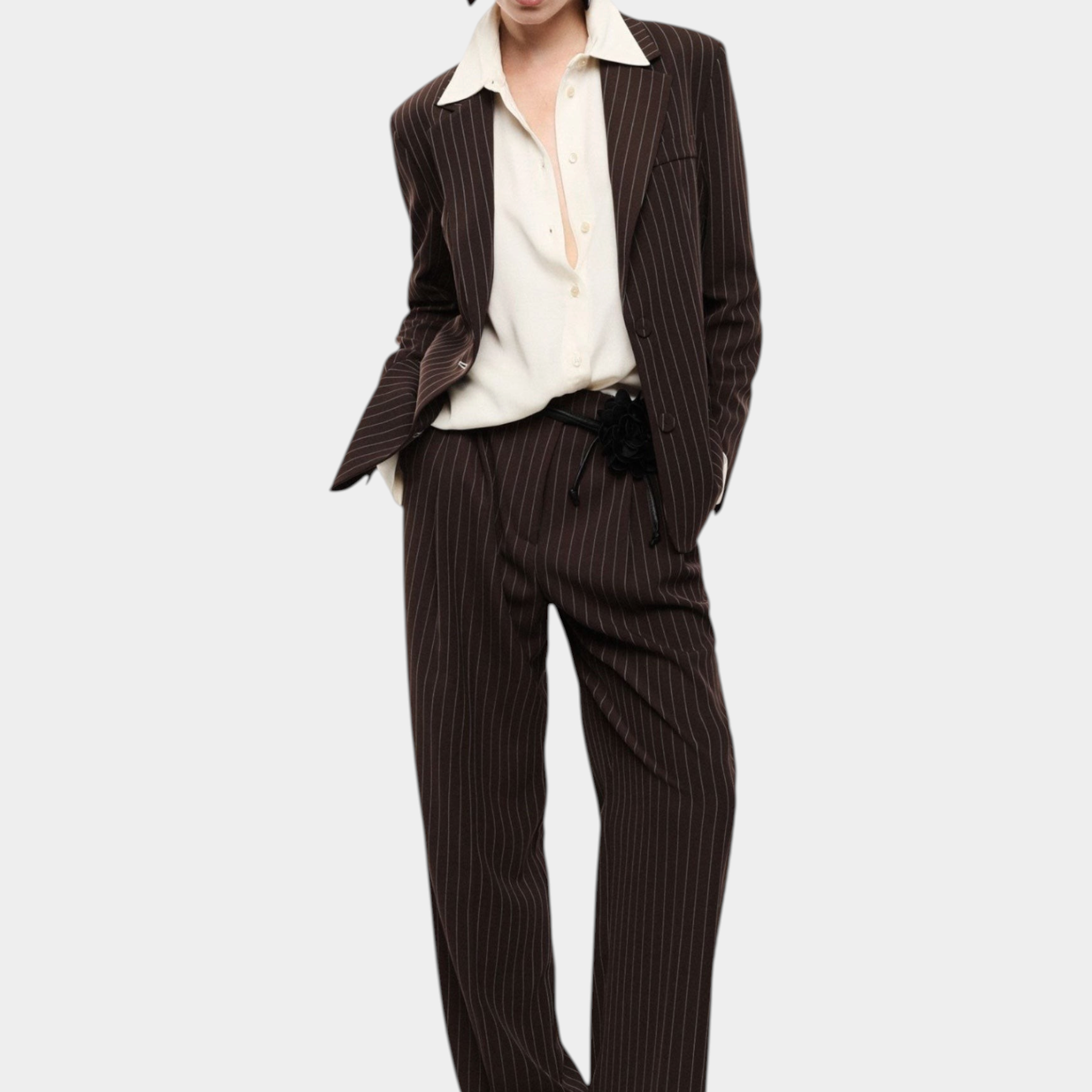 Blazer gessato regular-fit con tasche a filetto donna marrone imperial