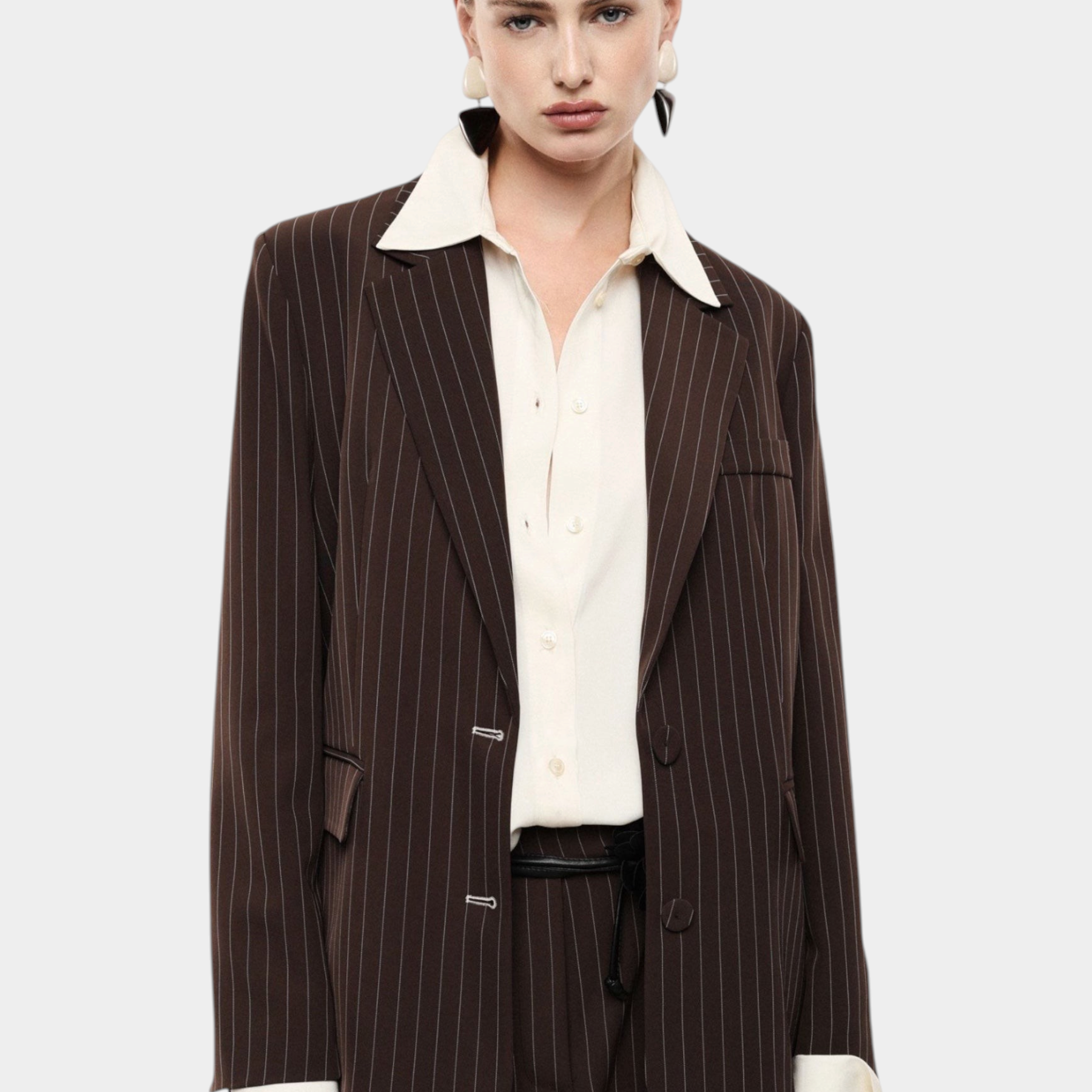 Blazer gessato regular-fit con tasche a filetto donna marrone imperial