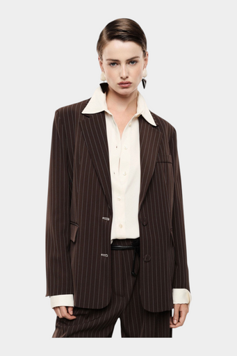 Blazer gessato regular-fit con tasche a filetto donna marrone imperial