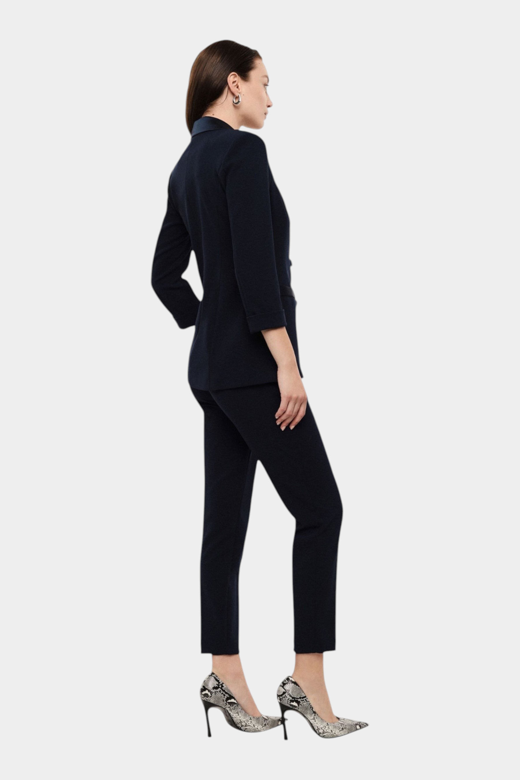 Pantaloni sartoriali linea affusolata donna blu imperial