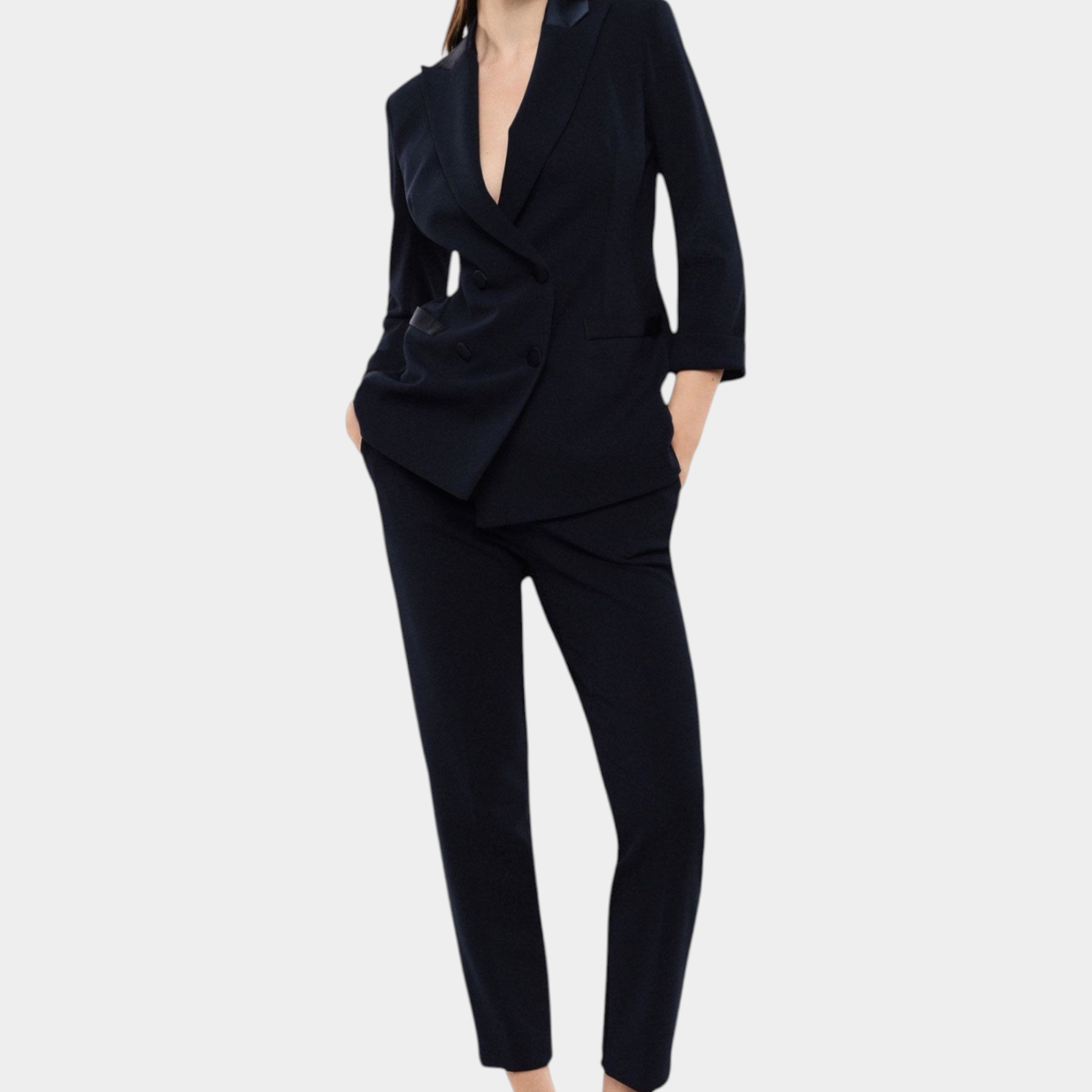 Pantaloni sartoriali linea affusolata donna blu imperial