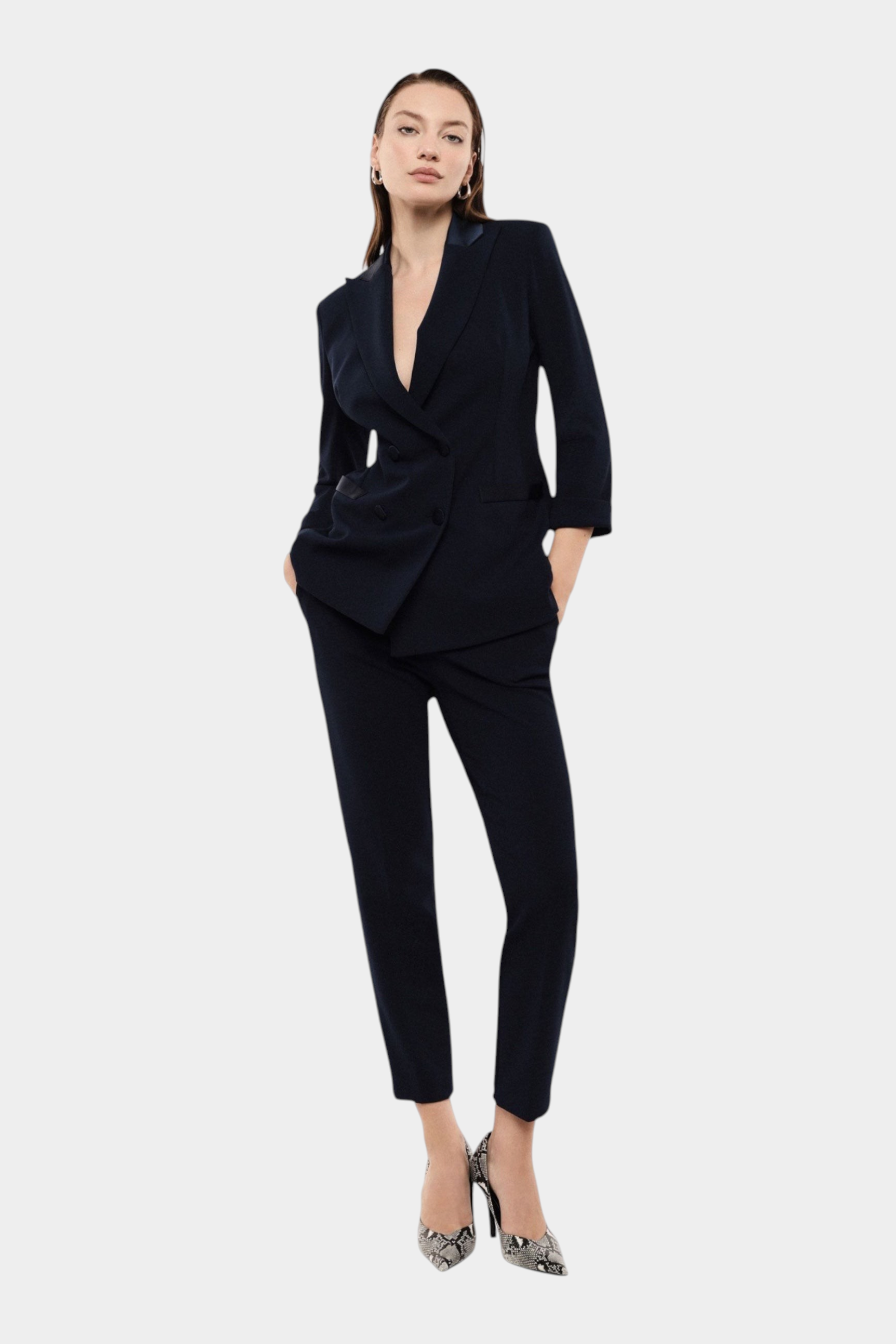 Pantaloni sartoriali linea affusolata donna blu imperial