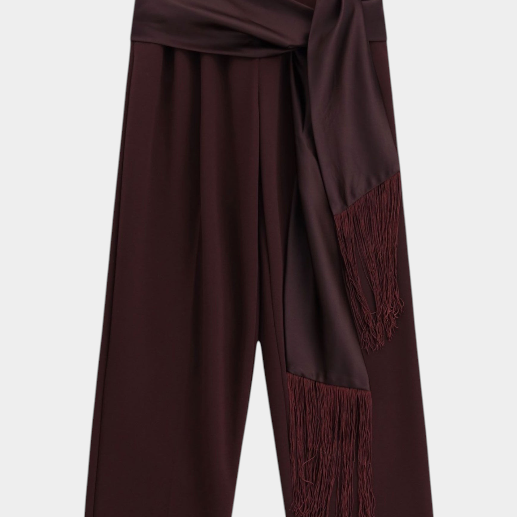 Pantaloni palazzo a vita alta con frange donna bordeaux imperial