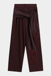 Pantaloni palazzo a vita alta con frange donna bordeaux imperial
