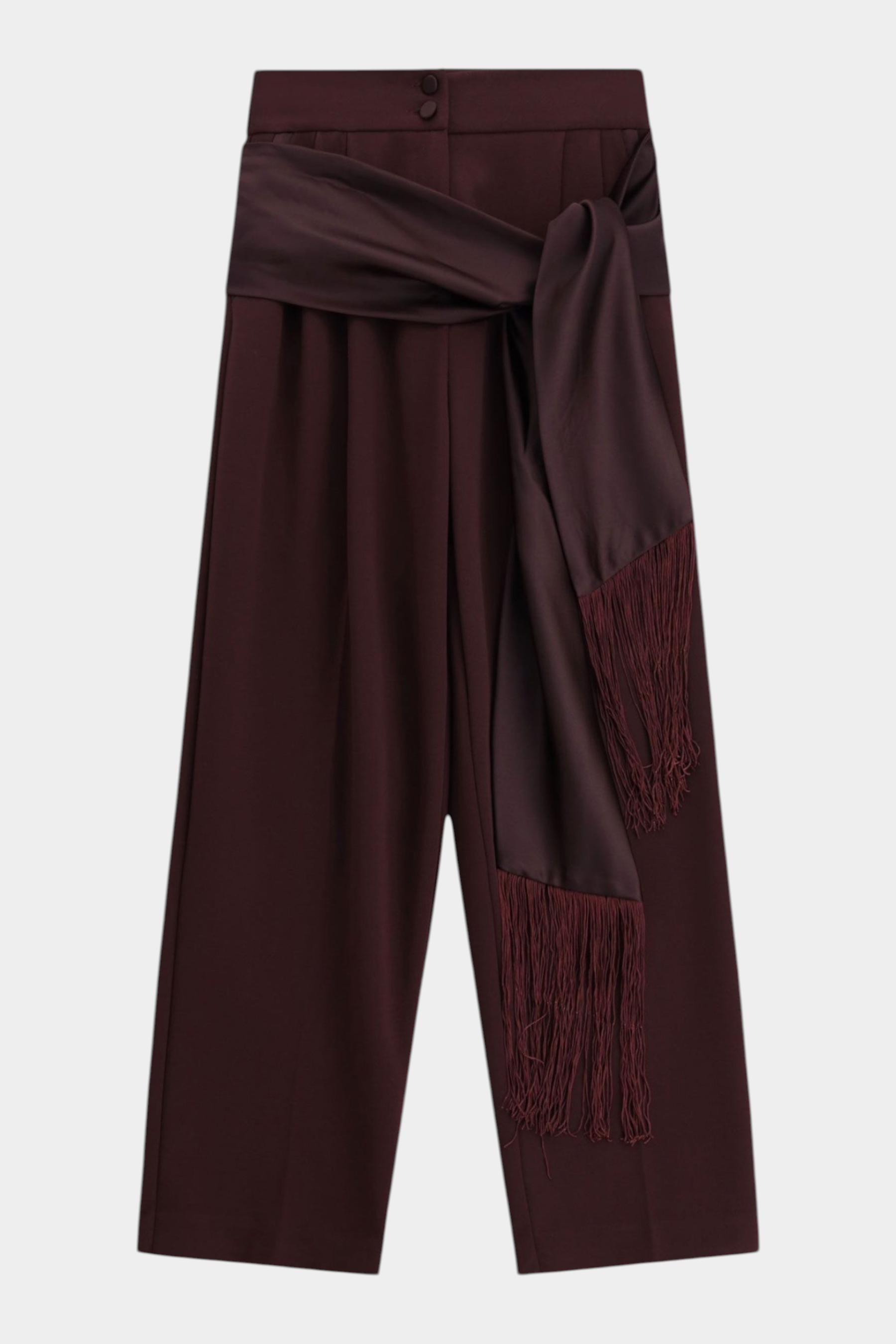 Pantaloni palazzo a vita alta con frange donna bordeaux imperial
