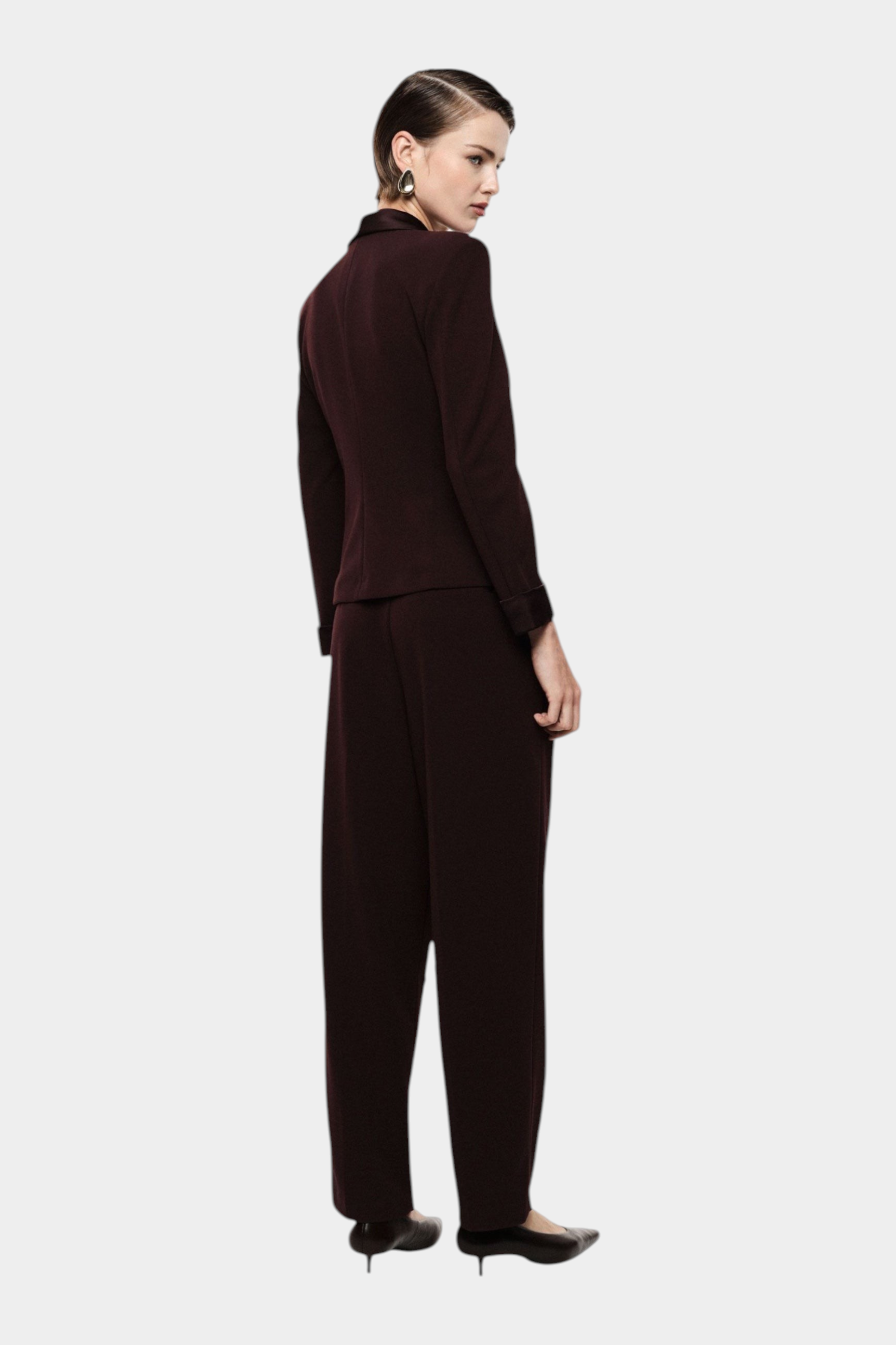 Pantaloni palazzo a vita alta con frange donna bordeaux imperial