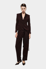 Pantaloni palazzo a vita alta con frange donna bordeaux imperial