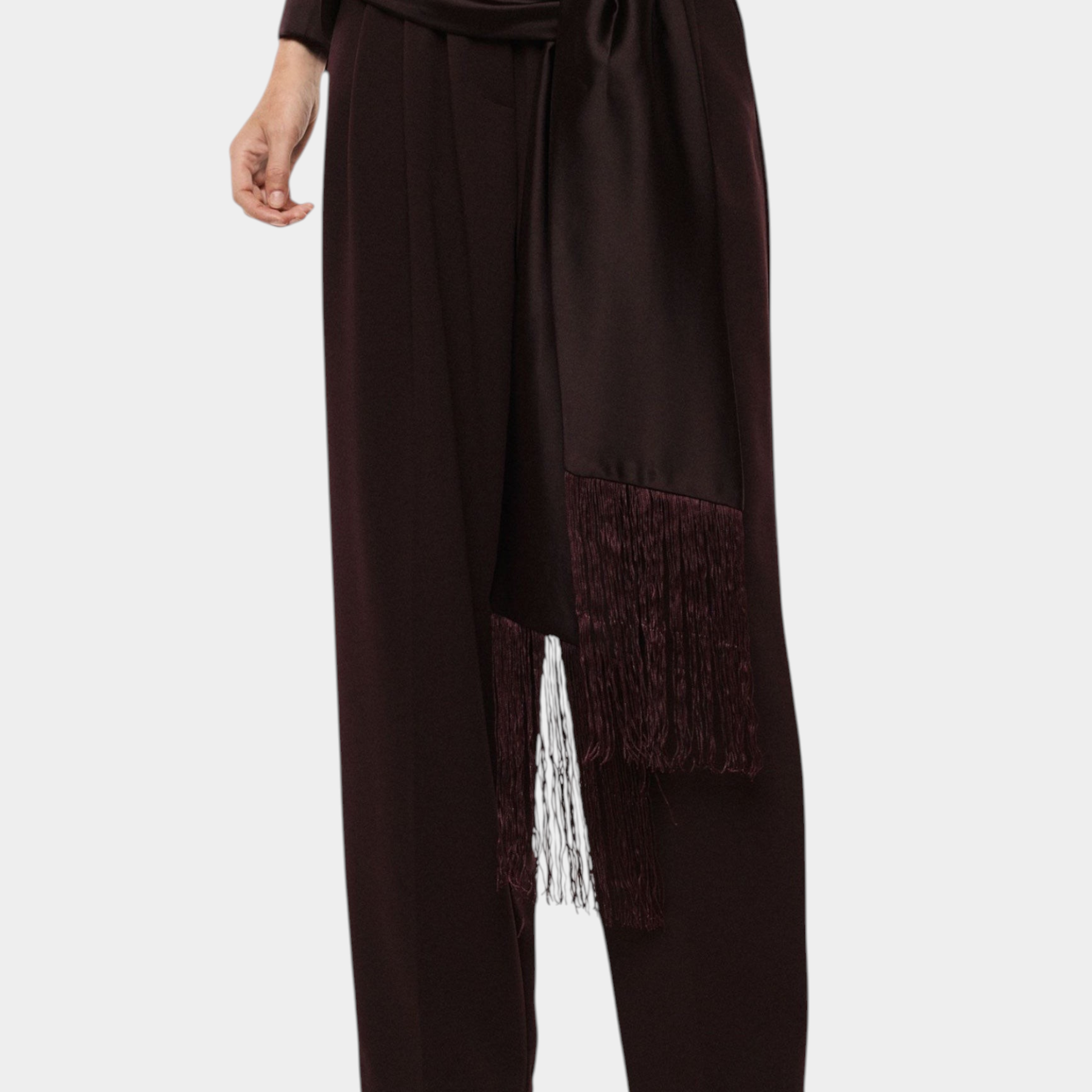 Pantaloni palazzo a vita alta con frange donna bordeaux imperial