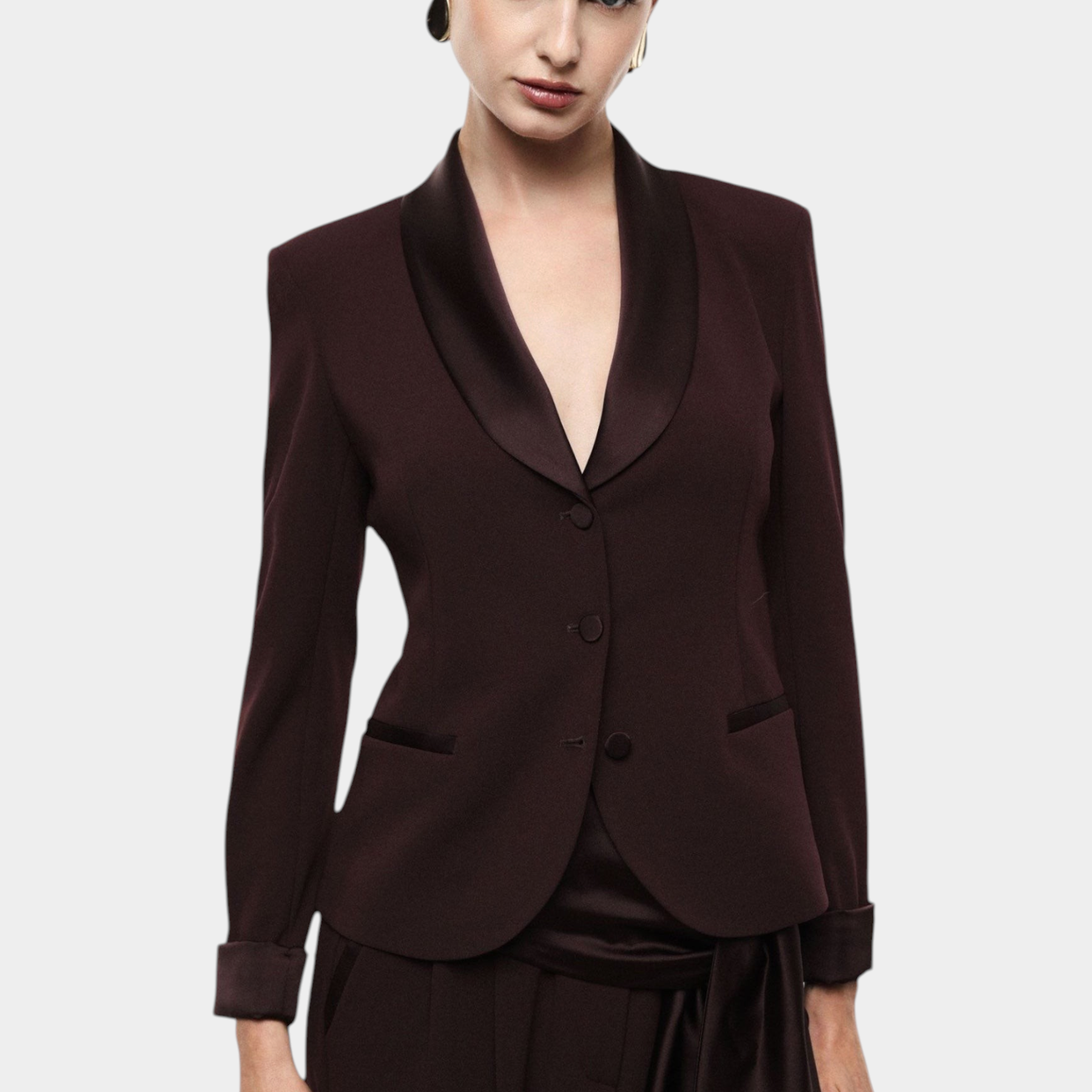 Blazer monopetto con revers a scialle e tasche donna bordeaux imperial