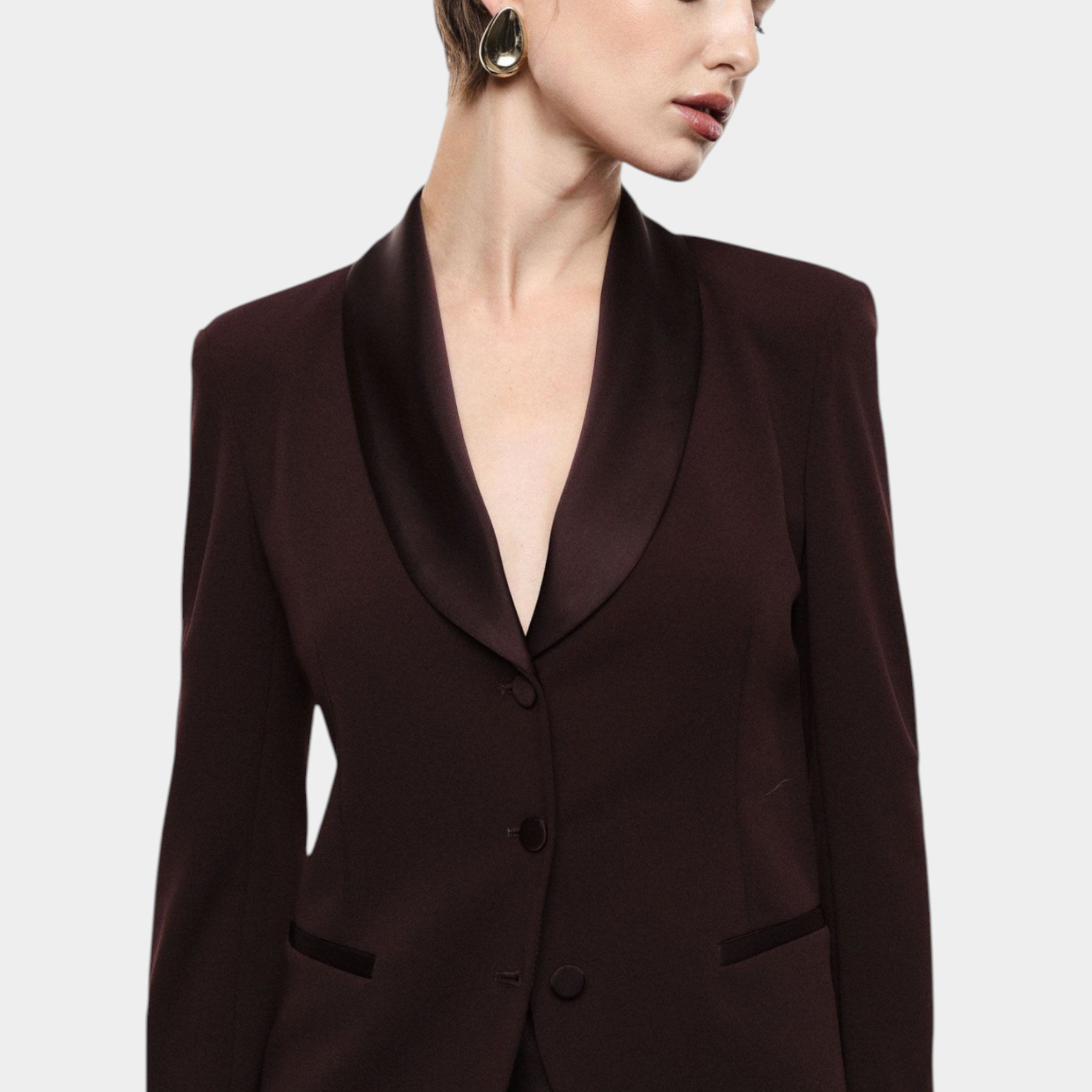 Blazer monopetto con revers a scialle e tasche donna bordeaux imperial