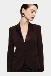 Blazer monopetto con revers a scialle e tasche donna bordeaux imperial