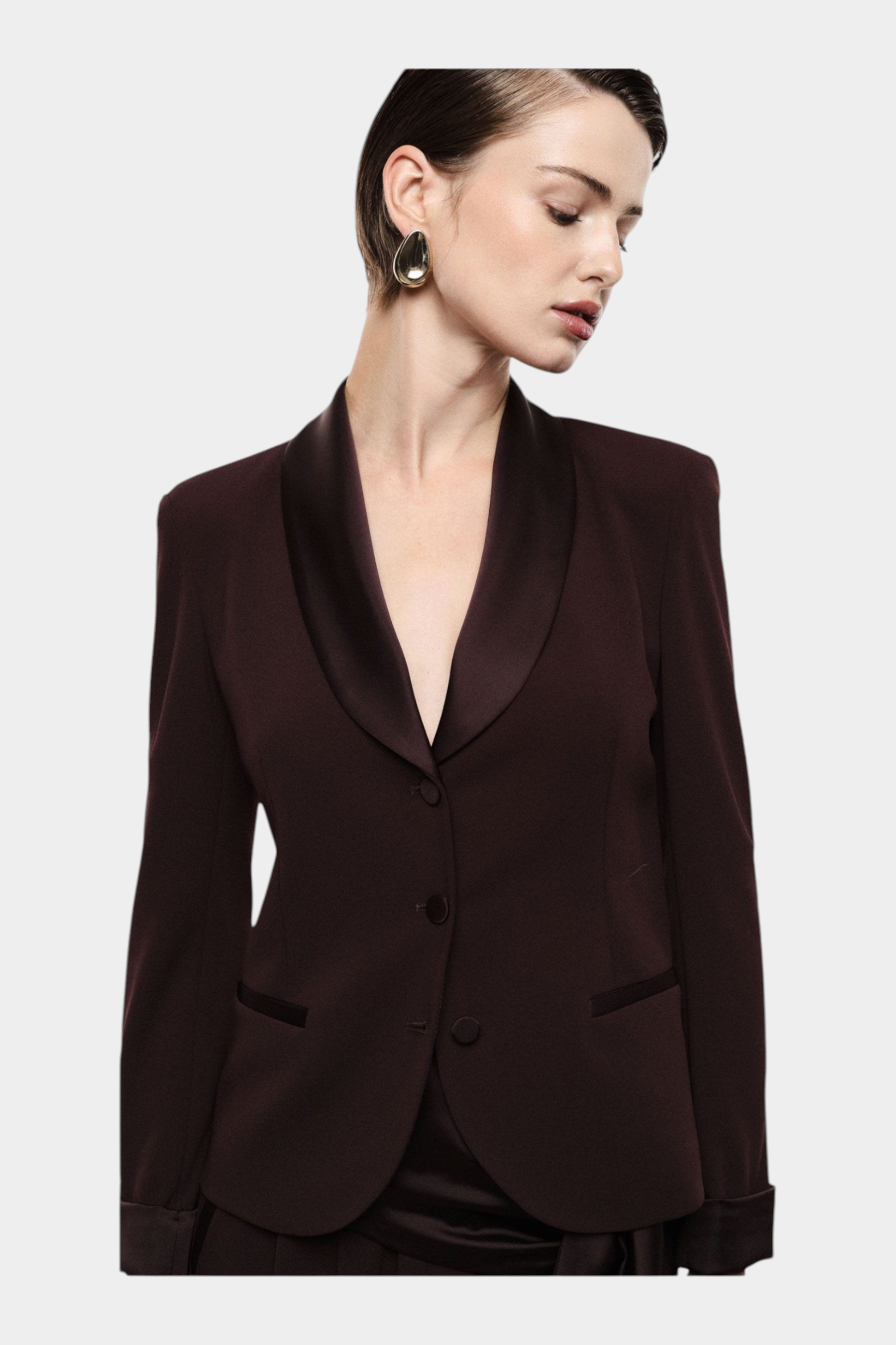 Blazer monopetto con revers a scialle e tasche donna bordeaux imperial
