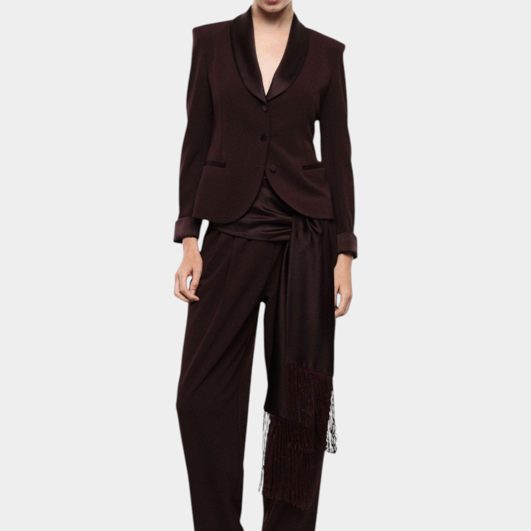 Blazer monopetto con revers a scialle e tasche donna bordeaux imperial