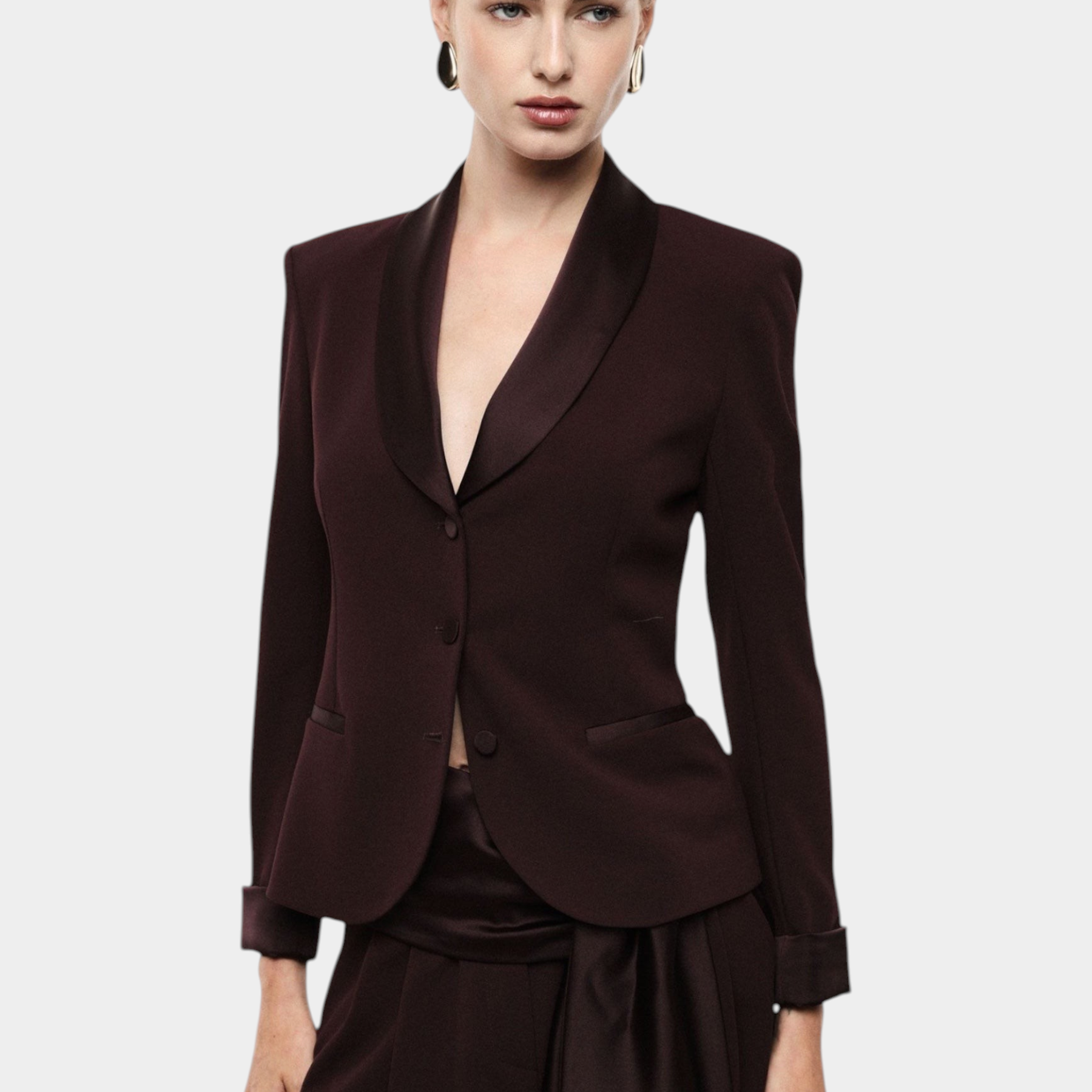 Blazer monopetto con revers a scialle e tasche donna bordeaux imperial