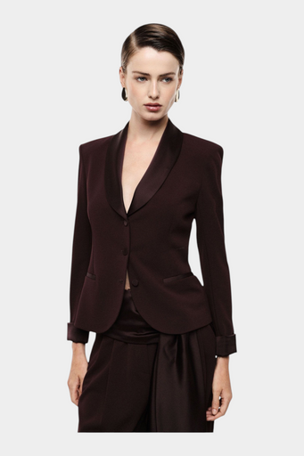 Blazer monopetto con revers a scialle e tasche donna bordeaux imperial