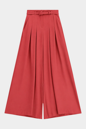Pantaloni palazzo a vita alta con pinces e cintura donna rosa imperial
