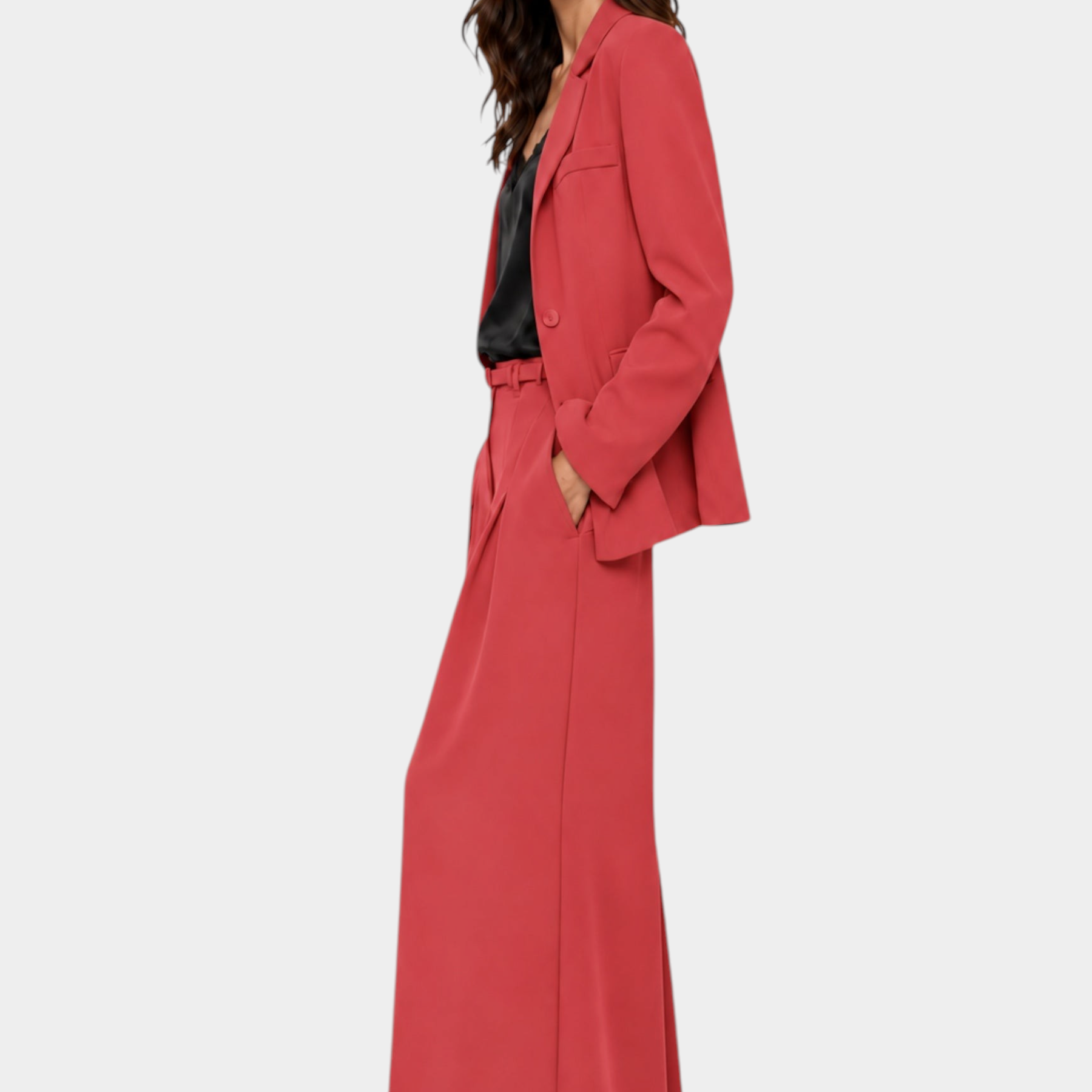 Pantaloni palazzo a vita alta con pinces e cintura donna rosa imperial