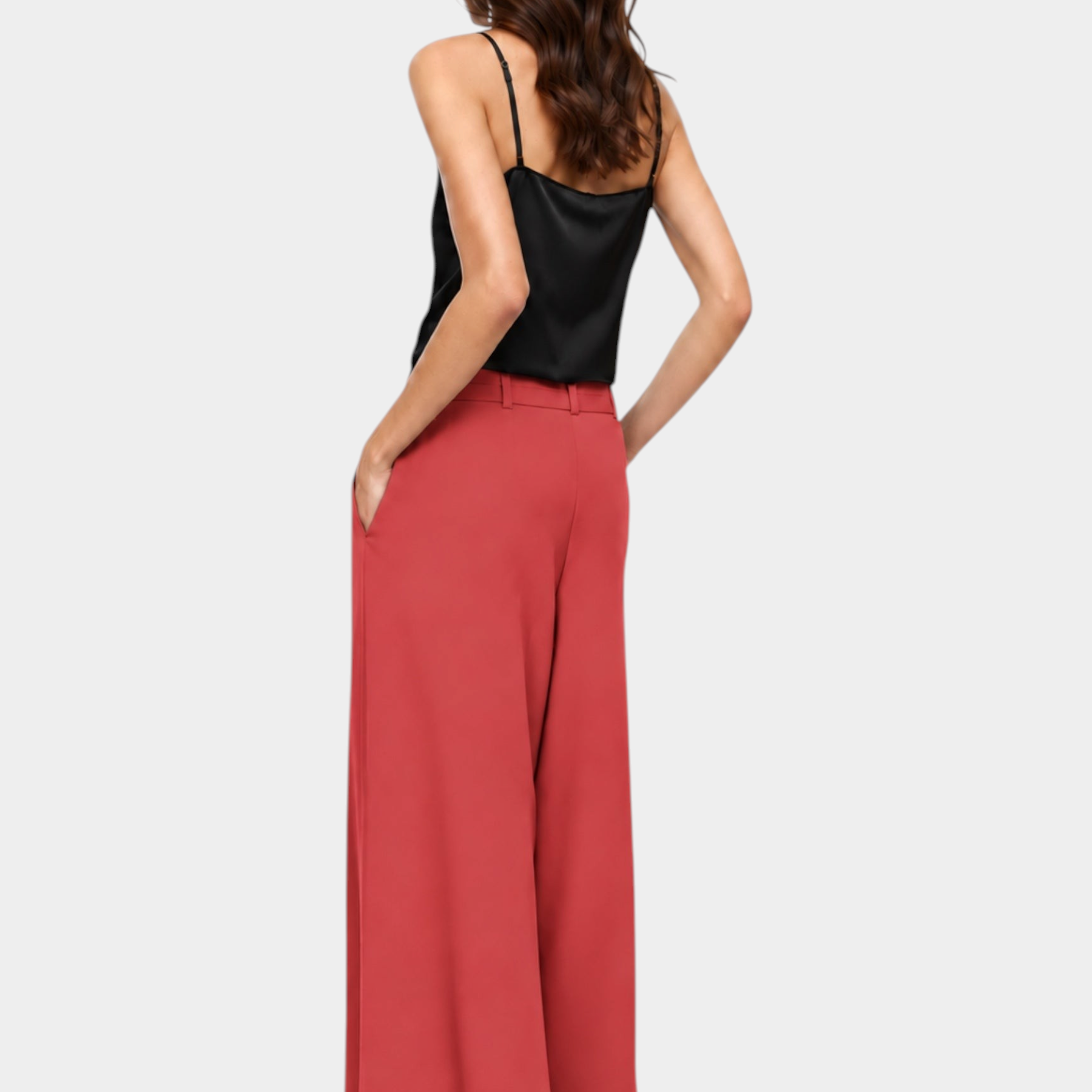 Pantaloni palazzo a vita alta con pinces e cintura donna rosa imperial