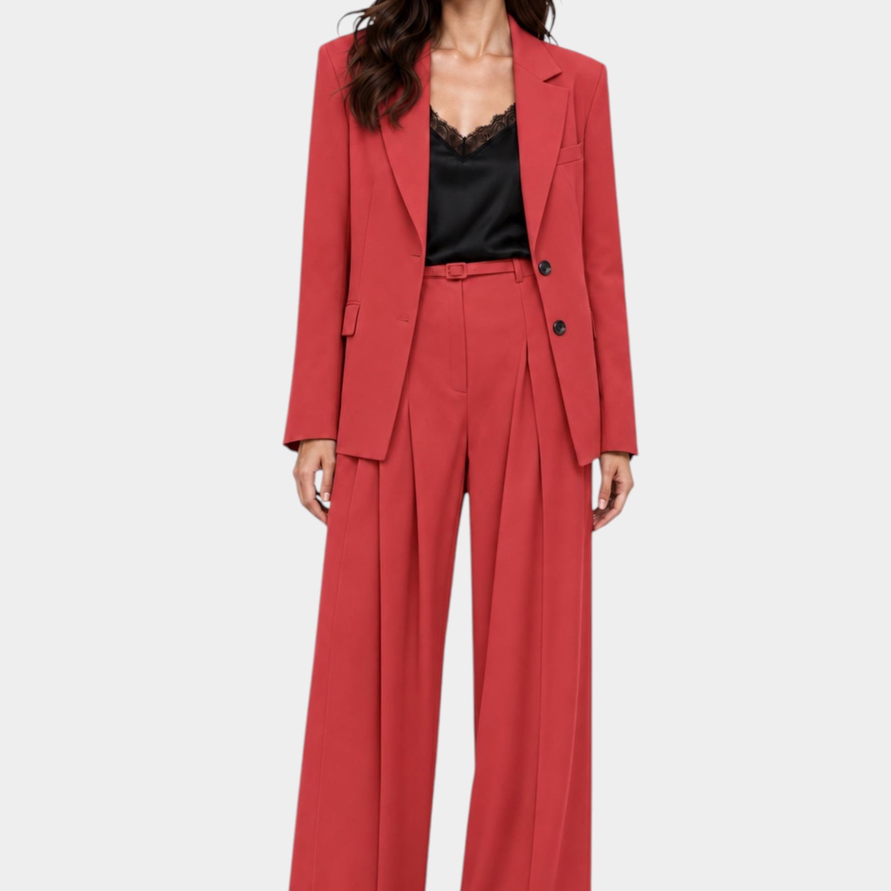 Pantaloni palazzo a vita alta con pinces e cintura donna rosa imperial