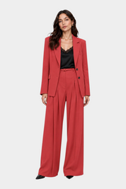 Pantaloni palazzo a vita alta con pinces e cintura donna rosa imperial