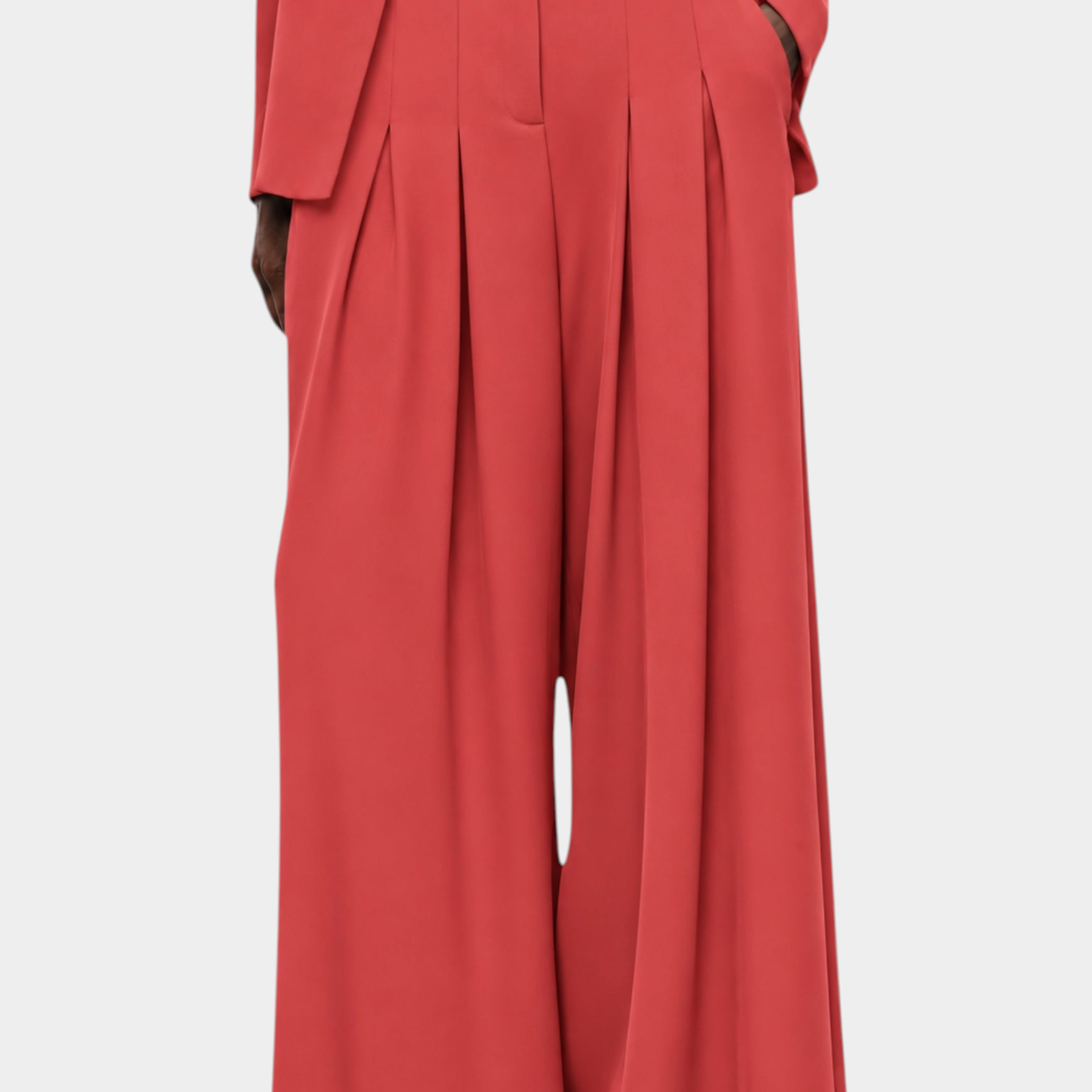 Pantaloni palazzo a vita alta con pinces e cintura donna rosa imperial