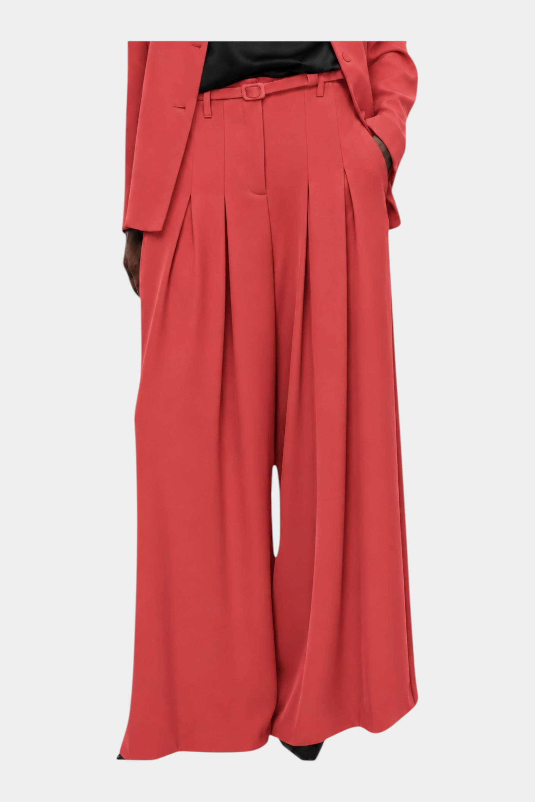 Pantaloni palazzo a vita alta con pinces e cintura donna rosa imperial